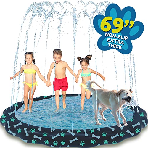 SplashEZ Non Slip Splash Pad for Kids & Dogs, 69’’ Extra Large Splash Pad Sprinkler for Kids, Dog Water Summer Toys - Great Outdoor Toys for Toddlers