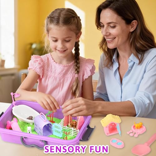 Carolart Pet Sensory bin,Dog and Cat Sandbox for Kids,Kids Play Sand Kit,Pet Play Set with Sensory Sand,Pet Care Play Set,Role Pretend Play Beach Toy