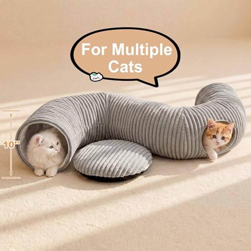 Cat Tunnel Bed for Indoor Cats, Peekaboo Cat Cave Bed,Soft Cat Donut Tunnel for Kitten Large Cats, Grey