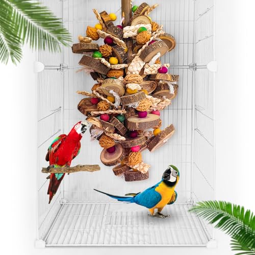 Extra Large Bird Parrot Toys- 21.7 inch Multicolored Natural Wooden Walnut Parrot Chewing Toy Suggested for Macaws cokatoos, African Grey and a