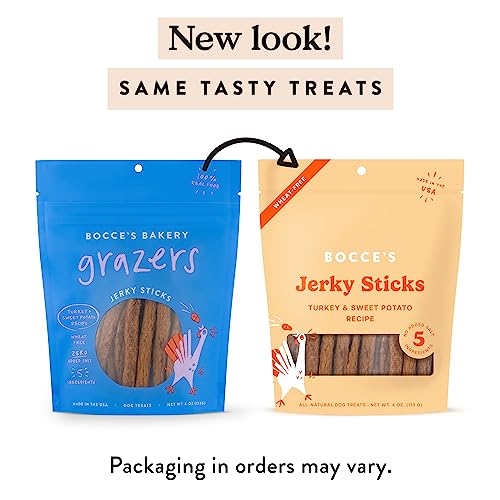 Bocce's Bakery Jerky Stick Dog Treats, Wheat-Free, Made with Limited-Ingredients, Baked in The USA with No Added Salt or Sugar, Natural