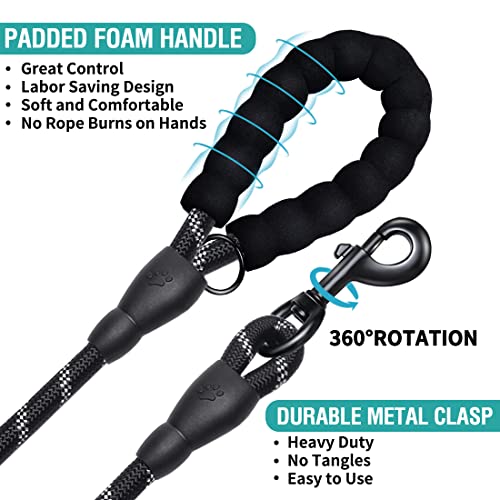 COOYOO 2 Pack Dog Leash 5 FT Heavy Duty - Comfortable Padded Handle - Reflective Dog Leash for Medium Large Dogs with Collapsible Pet Bowl