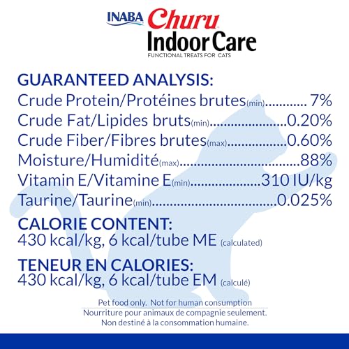 INABA Churu Indoor Care for Hairball Control, Functional Lickable Cat Treat with Taurine & Green Tea Extract, 0.5oz Each, 20 Tubes Total, Tuna