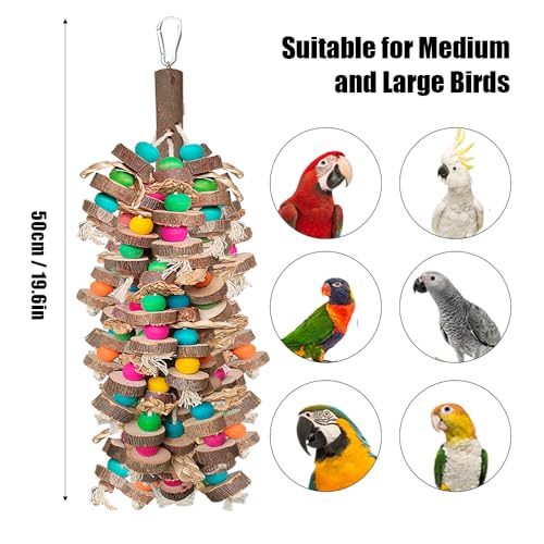 Parrot Toys for Large Birds, Multicolored Wooden Blocks Bird Chewing Toy Parrot Cage Bite Toy or Macaws Cokatoos African Grey and Large Medium Birds