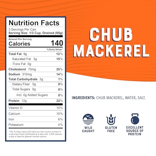 Bumble Bee Chub Mackerel, 15 oz Can (Pack of 12) - Canned Mackerel Fish, High Protein Keto Food, Gluten Free