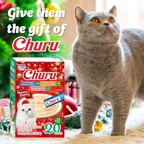 INABA Churu Cat Treats, Lickable, Squeezable Creamy Purée Cat Treat with Vitamin E, 0.5oz Each Tube, 22 Tubes, Holiday Variety Pack