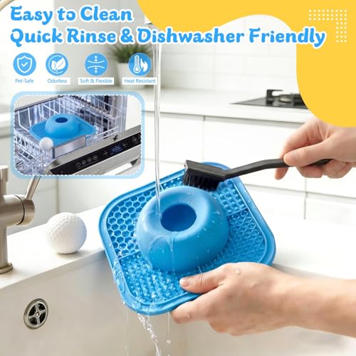 Slow Feeder Dog Bowls & Lick Mat for Liquid and Thick Treat, Anti-Slip Dog Lick Bowl with Interactive Rolling Ball, 5/6 Cup Pup Licking Toy for Large