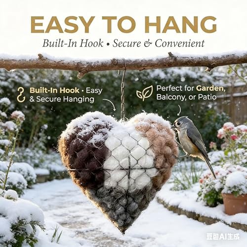 2026 new Handmade Alpaca Fiber Bird nest Heart, Bird nest Material Frame, Winter Wild Bird Tree House, Hummingbird nest Box Outdoor Garden Art Bird