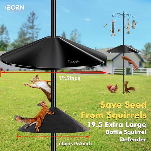 iBorn Squirrel Baffle for Bird Feeder Pole, 19.5” Oversized Squirrel Guard Defender, Bird Feeder for Outdoors Protector, Polycarbonate(PC), Pack of