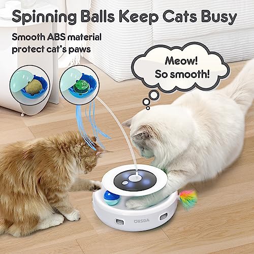 ORSDA Cat Toy, 3-in-1 Automatic Interactive Electronic Moving Ambush Feather, Fluttering Butterfly, Track Balls, USB Rechargeable Powered Smart