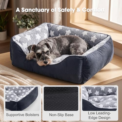GASUR Dog Beds Small Medium Size, Small Dog Bed Washable, Orthopedic Pet Sofa Bed, Pet Cuddler Anti-Slip Bottom, Soft Calming Sleeping Warming Puppy