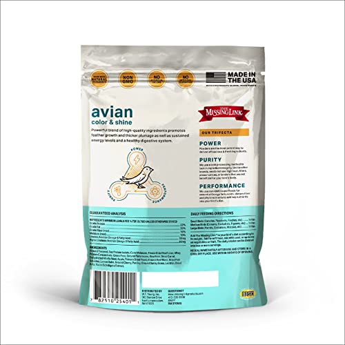 The Missing Link Avian Color & Shine Superfood Supplement Powder for Captive Birds - Flaxseed, Yucca, Kelp, Phytonutrients & Protein - Supports