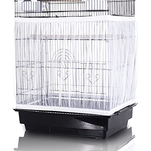Tamu style Bird Cage Seed Catcher, Large, Stretchy Form Fitting Mesh Skirt Cover for Parrot Enclosures, Light and Breathable Fabric, Prevent Scatter