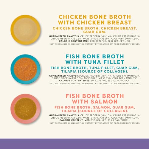 Applaws Bone Broth Fish & Chicken Variety 12-Pack Lickable Wet Cat Food Topper, High Protein, Limited Ingredient, Grain Free, No Artificial Additives