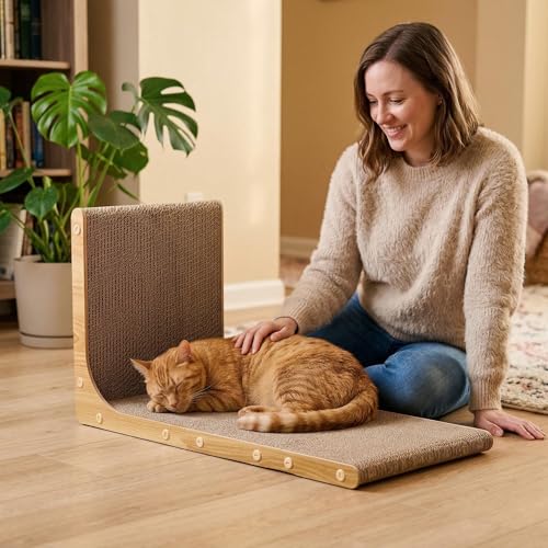 SMARTBEAN 3-Pack Cardboard Cat Scratcher for Indoor Cats, 23 Inch L Shaped Vertical Cat Scratching Post, Cat Scratching Board for Wall and Couch