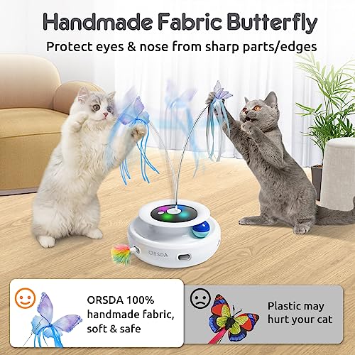 ORSDA Cat Toy, 3-in-1 Automatic Interactive Electronic Moving Ambush Feather, Fluttering Butterfly, Track Balls, USB Rechargeable Powered Smart