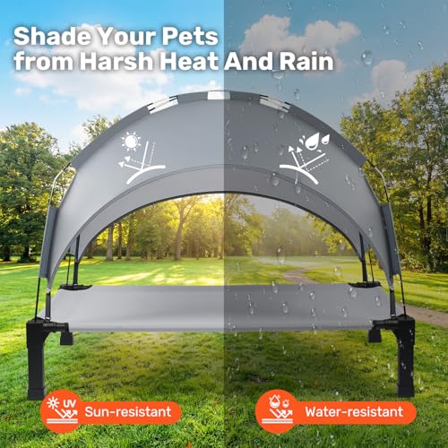 Heeyoo Elevated Dog Bed with Removable Canopy, Portable Dog Cot with Sun Protection Shade Tent, Raised Pet Cooling Cot Bed for Dogs, 42in