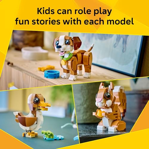 LEGO Creator 3 in 1 Cute Animals: Playful Puppy Dog Building Toy - Bedroom Decor for Girls & Boys, Ages 8+ - Gift for Birthdays - Build a Dog