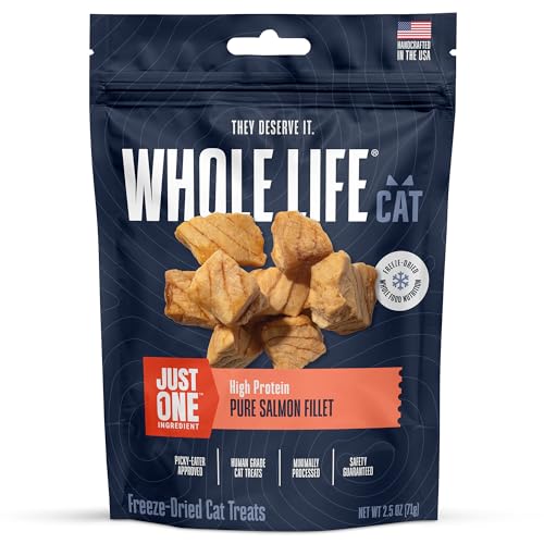 Whole Life Cat Just One Salmon Freeze Dried Cat Treats - Human Grade High Protein Food, Healthy Training Snacks, Freeze Dried Salmon Food Toppers
