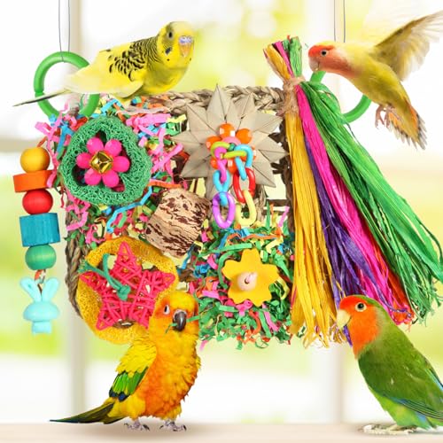 Bird Toys, Parakeet Toys Bird Foraging Toys Grass Mat Climbing Wall for Parakeet,Parrot,Cockatiel,Conure,Lovebird,Budgie Cage Small to Medium Birds