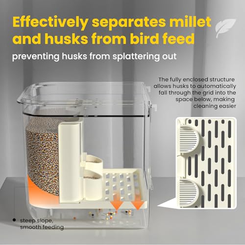 No Mess Automatic Bird Feeder,Multifunctional Parrot Seed Feeders,Transparent Seed Food Container,Bird Cage Accessories for Canaries Budgies