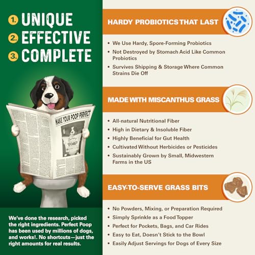 Perfect Poop Digestion & General Health Supplement for Dogs: Fiber, Prebiotics, Probiotics & Enzymes Relieve Digestive Conditions, Optimize Stool