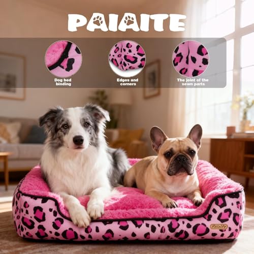 Rectangle Washable Dog Bed for Large, Medium & Small Dogs – Soft Calming Puppy Beds, Durable Warm Pet Sofa with Non-Slip Bottom for Indoor Use.Pink S