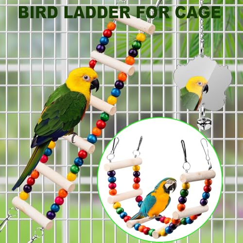 Bird Toys for Parakeets 7Pcs, Wood Parrots Budgie Cage Accessories, Bird Perch Swings for Small Conure Cockatiel Toys, Bird Ladder Swing for