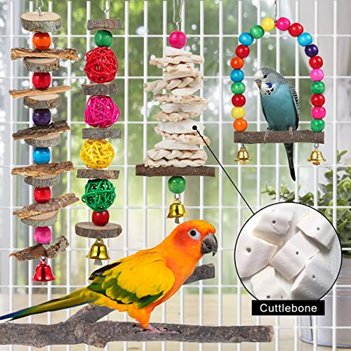 Bird Perch Bird Toys Parakeet Toys,Bird Cage Accessories Wooden Chew Toys Perch Stand for Parrot Conure Cockatiel Lovebird Parrotlet Budgie Finches