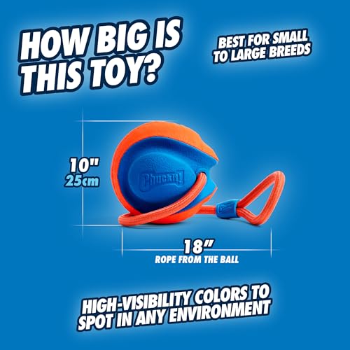 Chuckit! Rope Fetch Dog Toy - Ball on Rope Fetch and Tug-of-War Toy for Dogs - Durable EVA Rubber Construction - 5.5-inch Diameter - 18-inch Rοpe