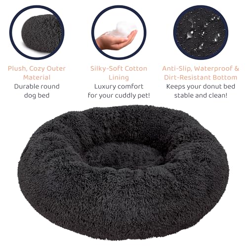 Donut Dog Bed - Premium Comfort for Anxiety Relief - Fluffy & Calming Design with Ultra-Plush Support | Cozy Round Dog Bed with Super Soft Circle Style (Black, Small)