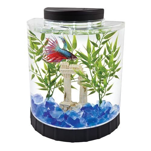 Tetra LED Half Moon Aquarium Kit, 1.1 Gallons, Small, Clear Plastic Fish Tank With Curved Front, Easy Feeding And Movable, Energy-Efficient LEDs