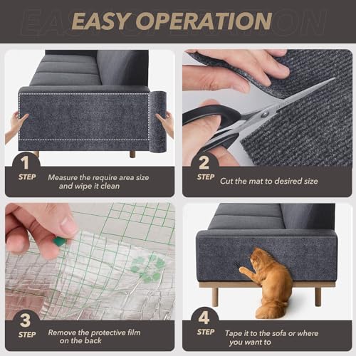 78.7"X15.8" Cat Scratching Mat, Self-Adhesive Cat Scratch Carpet, DIY Cats Scratch Furniture Protector for Couch, Sofa, Wall & Door, Durable