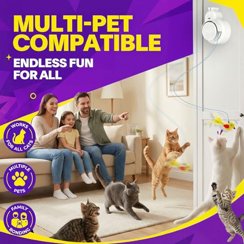 Interactive Cat Toys for Indoor Cats: Automatic Electric Flying Bird Feather & Mouse Wand, Rechargeable Electric Hanging Play Chase Exercise Moving