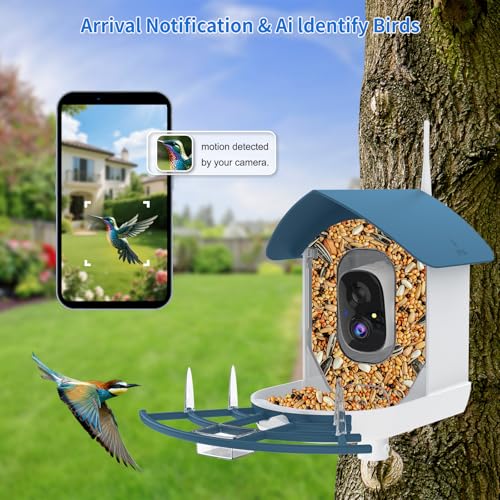 Bird Feeder with Camera,AI Identify Birds Species,Smart Bird Camera with Solar Powered,Auto Record FHD Birds Video in Backyard,Instant