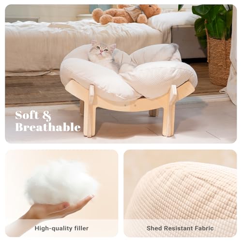 CHEERHOME PETS Elevated Cat Bed Wooden with Cushion Fluffy Pet Couch Sofa for Indoor Cats Raised Kitty Lounge Chair Suitable for Puppy, Cat