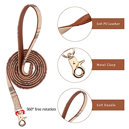 3 PCS Dog Collars for Small Puppy Collar and Leash Set, Bow Tie with Bell, Bandana Leather for Small Dogs Puppies and Cats(Beige)