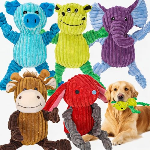 5 Pack Squeaky Dog Toys,Tough Stuffed Plush Dog Toys for Large Medium Small Dogs, Durable Plush Animal Dog Toy Bundle,Puppy Toys to Keep Them Busy