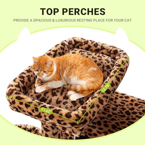 Allewie 64 Inches Cat Tree Tower/Multi-Level Activity Center for Indoor Big Felines/2 Plush Condos/2 Perchs/Basket/House/Sisal Scratching
