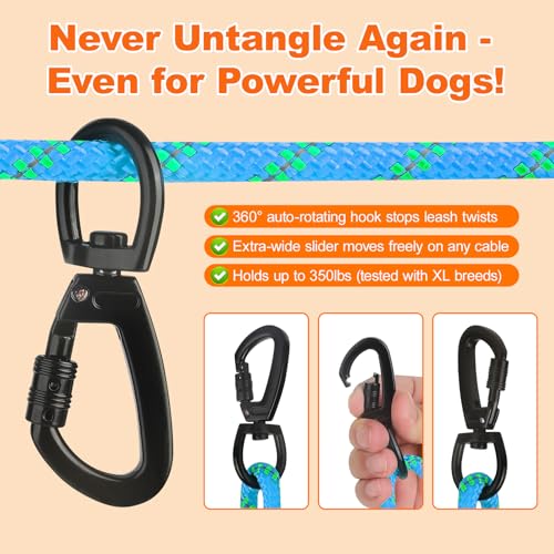 50ft Dog Tie Out Cable, Dog Leash, Long Leash for Dogs Outside, Lead for Camping, Tether for Yard, Line (Blue)