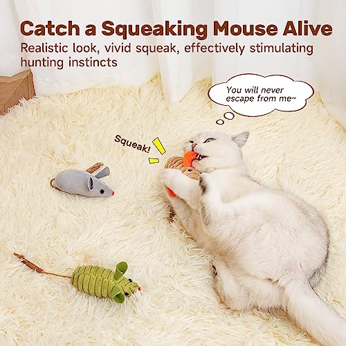 Potaroma Cat Toys: 3pcs Squeak Mice Interactive Catnip Silvervine Animals for Indoor Kittens - Dental Matatabi Cat Nip & Chew Exercise Toy for All