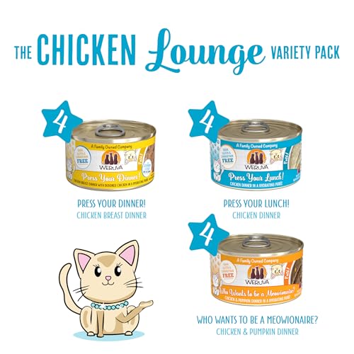 Weruva Wet Cat Food, The Chicken Lounge Paté Variety Pack, 3oz Can, Pack of 12