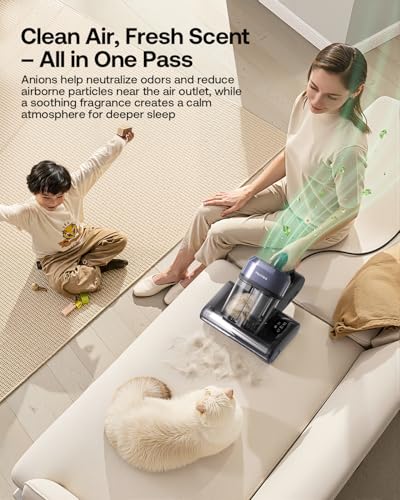 Mattress Vacuum Cleaner with 275nm UV-C Light & 149℉ Heat, 16Kpa Powerful Suction Bed Vacuum for Pet Hair & Dander, Smart Dust Sensor, Anion