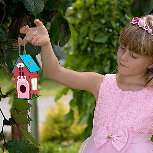 hapray 4 Pack Bird House Crafts for Kids Ages 5-8 8-12, Buildable DIY Birdhouse Kit for Children to Build, Summer Arts and Craft Projects with Paint