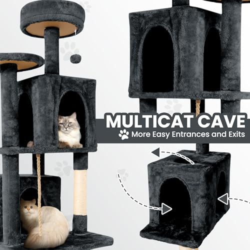 58.5inch Large Cat Tree Tower Condo for Indoor Cats, Soft Plush Multi-Level Climbing Tree Cat House with 1 360° Rotating Cat Cave, Scratching Post