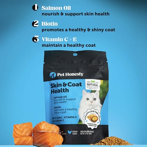 Cat Skin & Coat Health Chews – Crunchy & Creamy Treats with Omegas, Vitamin C & E, Biotin – Soothes Itchy, Dry Skin, Reduces Shedding & Promotes a