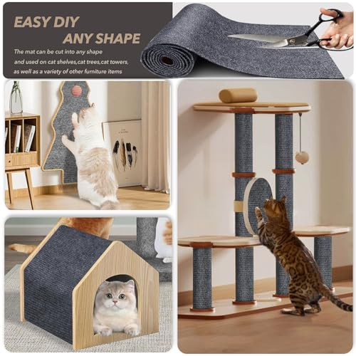 78.7"X15.8" Cat Scratching Mat, Self-Adhesive Cat Scratch Carpet, DIY Cats Scratch Furniture Protector for Couch, Sofa, Wall & Door, Durable