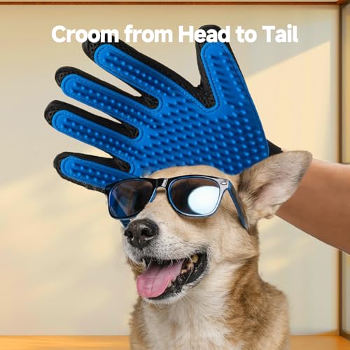 NVNAN Pet Hair Removal Glove for Dogs & Cats, 2-in-1 Deshedding Brush & Massage Mitt - Grooming Gloves for Shedding Control, Bathing and Washing