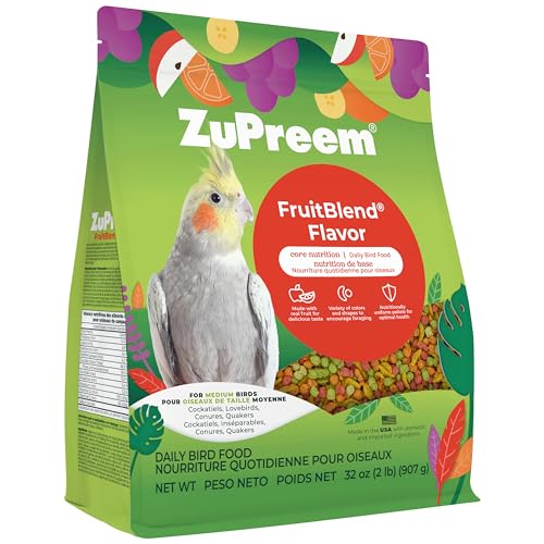 ZuPreem FruitBlend Bird Pellets, Daily Bird Food for Cockatiel, Lovebird, Quaker, Small Conure, Lorikeet, Core Nutrition for Medium Birds, Cockatiel