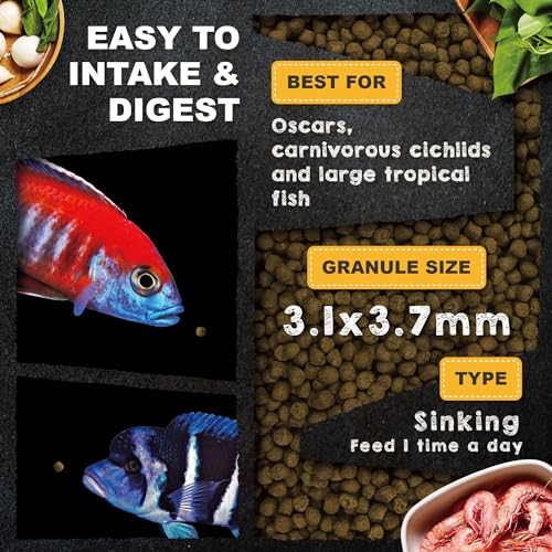 Ultra Fresh Cichlid Sinking Fish Food, Wild Sword Prawns, All Natural Ingredients, Carnivore Pellets for Large Cichlid and Tropical Fish, Royal